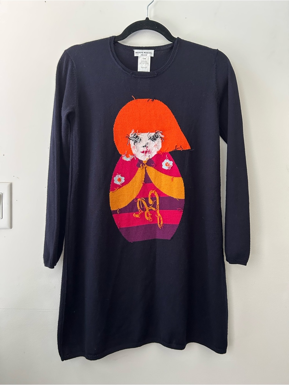 Vintage Sonia Rykel Long Sleeve Doll Applique Dress Sweater Top - Picture 2 of 9